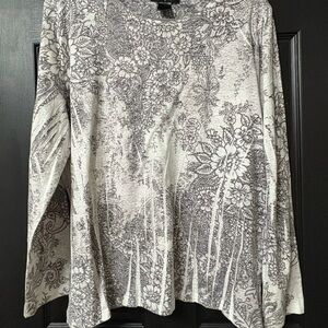 Y/Project White Long Sleeve Top with Grey Floral Print